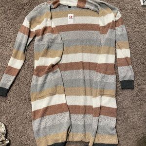 Daytrip Buckle Striped Colorblock Duster Cardigan Sweater